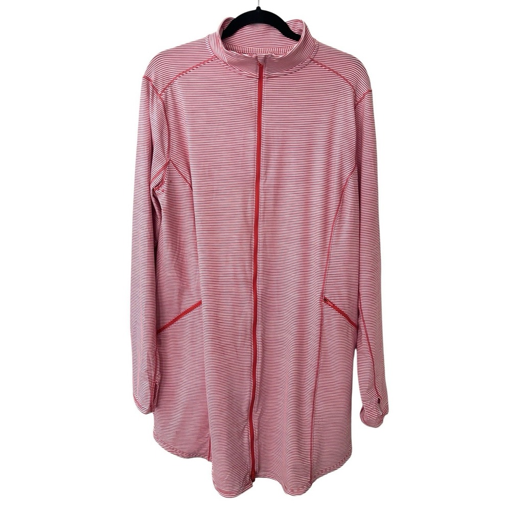Duluth Trading Pier Genius Full Zip Tunic Beach Pool UPF 50 XL Red Stripe Summer